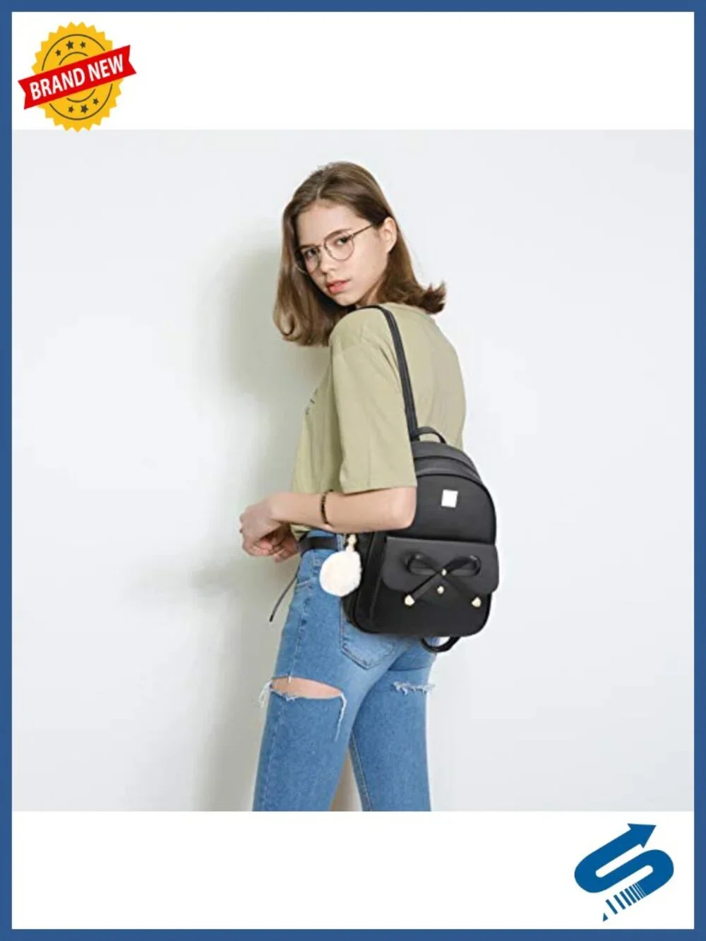 3-Piece Faux Leather Backpack Purse for Women Rucksack Shoulder Bag